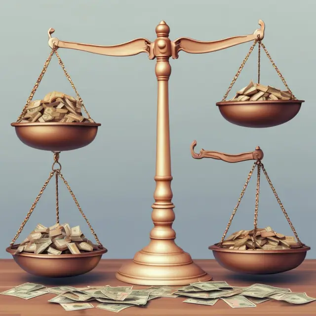 Two sets of scales displaying company payout ratios: low ratio for stable industries and high ratio for cyclical sectors