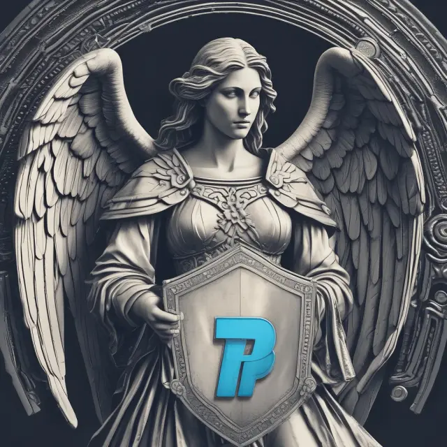 Angel holding a PayPal shield, symbolizing security and consumer protection