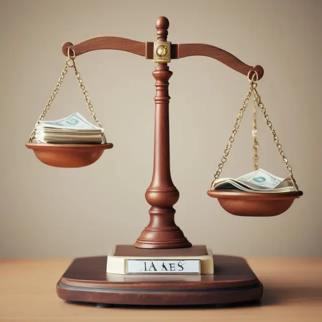 Employer balancing payroll taxes on a scale, depicting calculation of federal income, state income, Social Security (FICA), Medicare, and unemployment insurance taxes