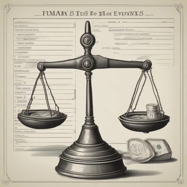 Balance scale with industries represented by weights, an employer contributing coins to the scale symbolizing unemployment taxes