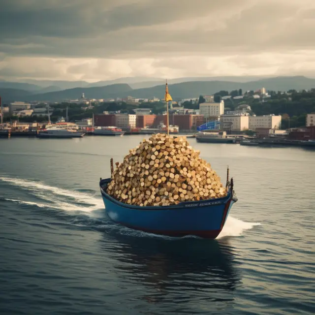 Image of a boat filled with golden coins sailing towards a harbor, representing the Hospital Insurance Trust Fund and Medicare financing