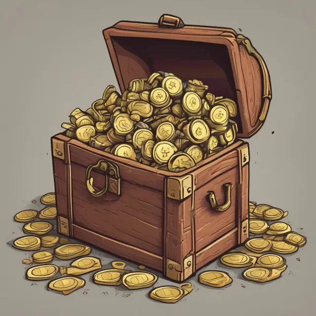 A vintage question mark chest filled with gold coins symbolizing payroll taxes and frequently asked questions