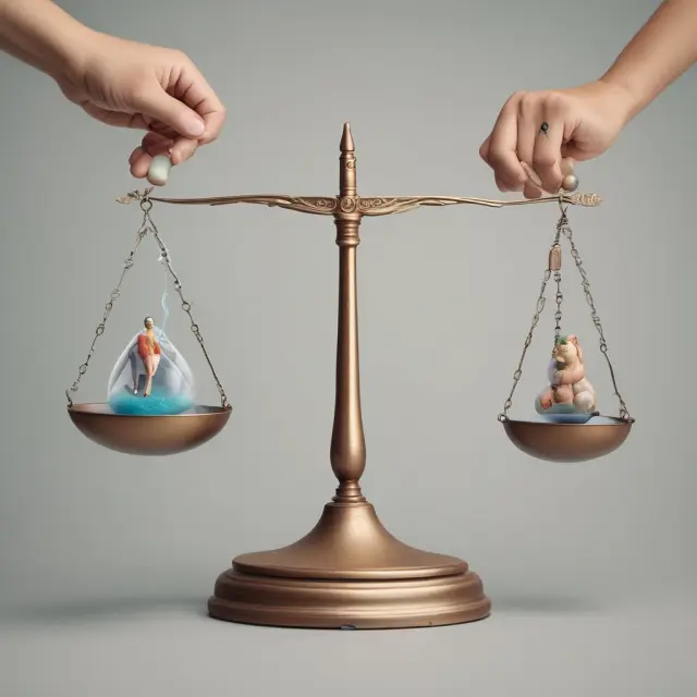 A person balanced on a scale, one side holding a savings jar and the other side displaying monthly expenses, highlighting the importance of prioritizing savings