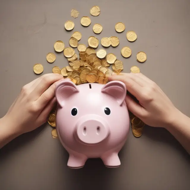 A person adds golden coins to a piggy bank, emphasizing the importance of saving for retirement.