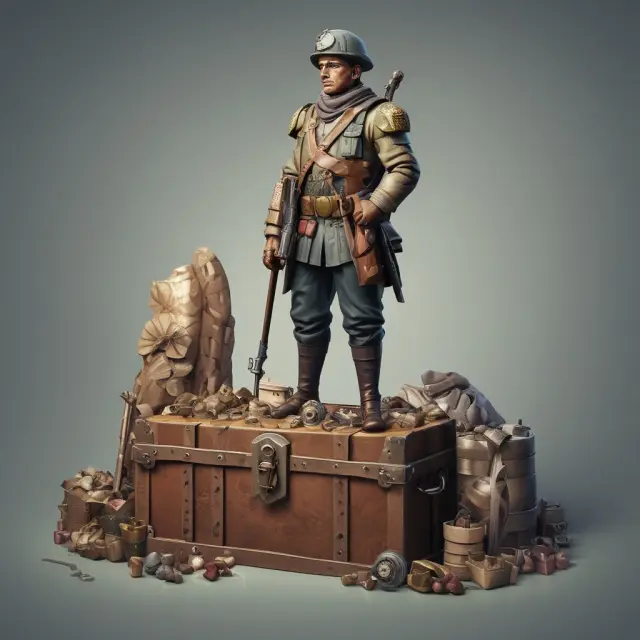 A disciplined soldier protects a treasure chest, symbolizing the importance of discipline in achieving long-term financial goals.