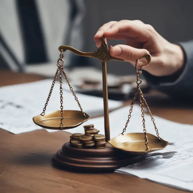 Actuary weighing pension benefits and assets on a balance scale, determining funding status.