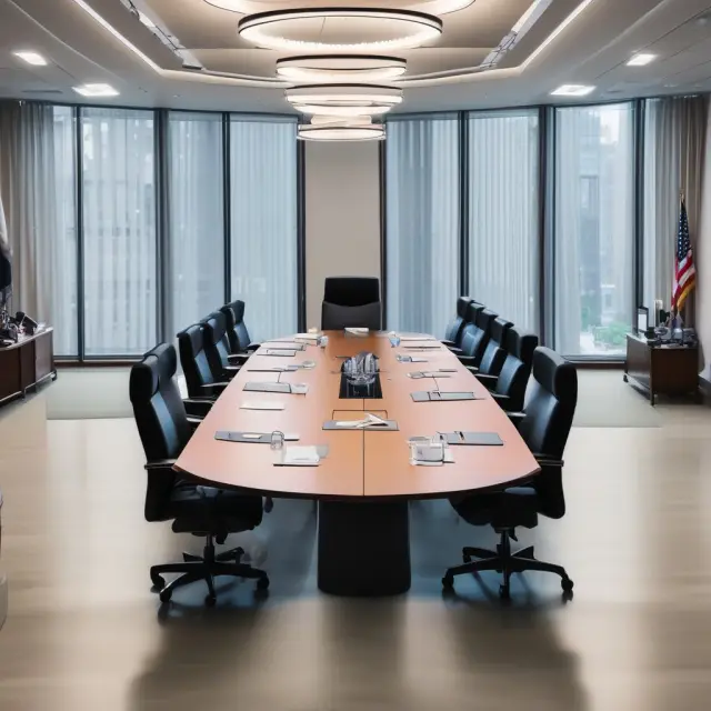 PCAOB structure and governance: A boardroom scene featuring PCAOB members, advisory groups, and relevant documents