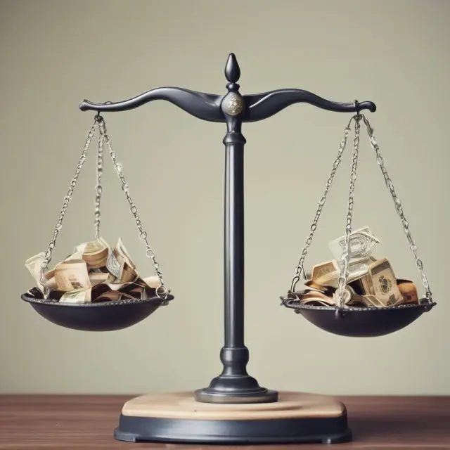 Scale with PCE data on one side and benefits (advantages) on the other, while risks (disadvantages) are shown as weights on the other end.