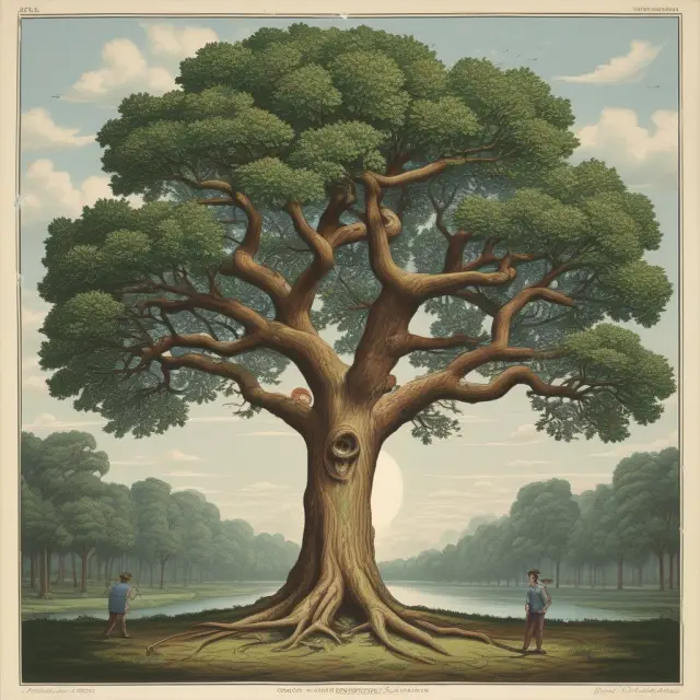 An ancient wisdom tree, its branches adorned with PCE data, influences Fed