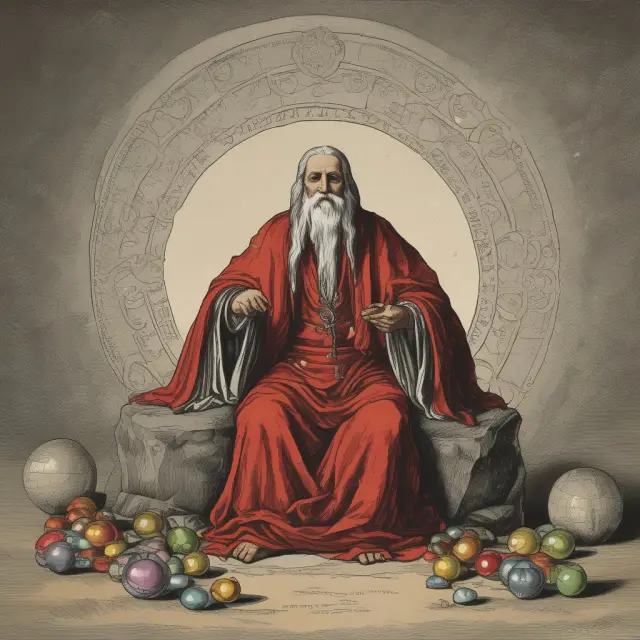An image of an ancient oracle holding ten crystal balls, representing past earnings data, with the P/E 10 ratio displayed on a parchment as a guidance tool for investors
