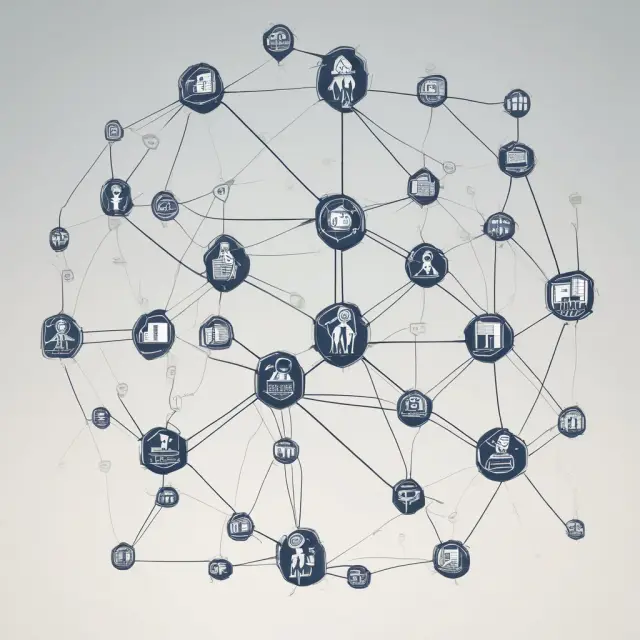Visualization of peer groups within finance, depicted as interlinked nodes representing industries and sectors for comparison.