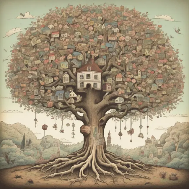A borrower stands beneath a vibrant tree, roots extending towards multiple financing sources and interest rates for faster approvals and potential savings