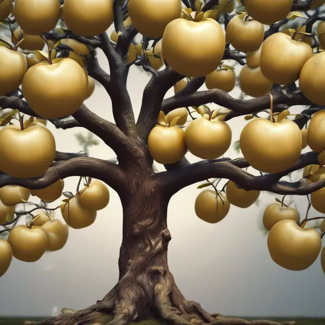 Image of a tree laden with gold apples, symbolizing potential returns from P2P lending, growing amidst diverse investment portfolios