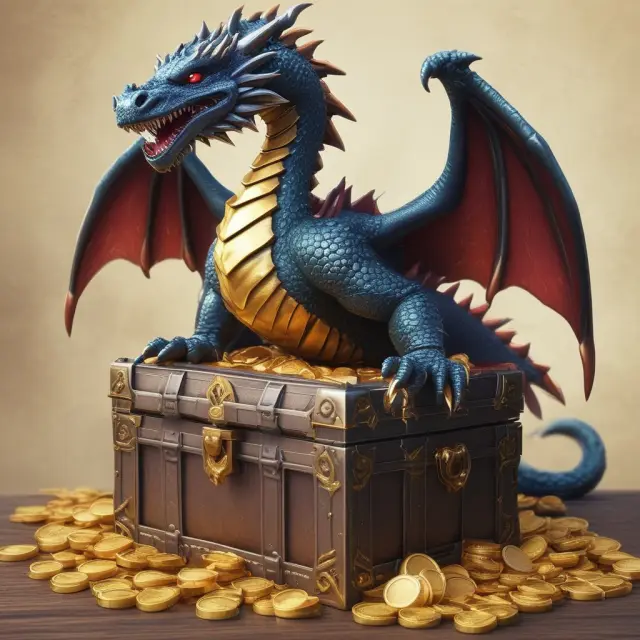 Dragon guarding P2P lending treasure: dragon symbolizes market growth, treasure chest represents potential returns