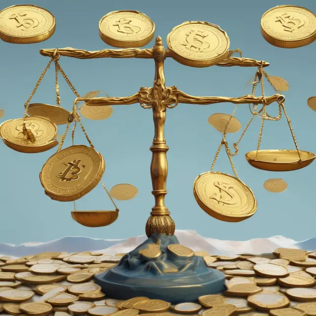 Golden scale balances coins representing currency pegging and wavy lines symbolizing floating exchange rates