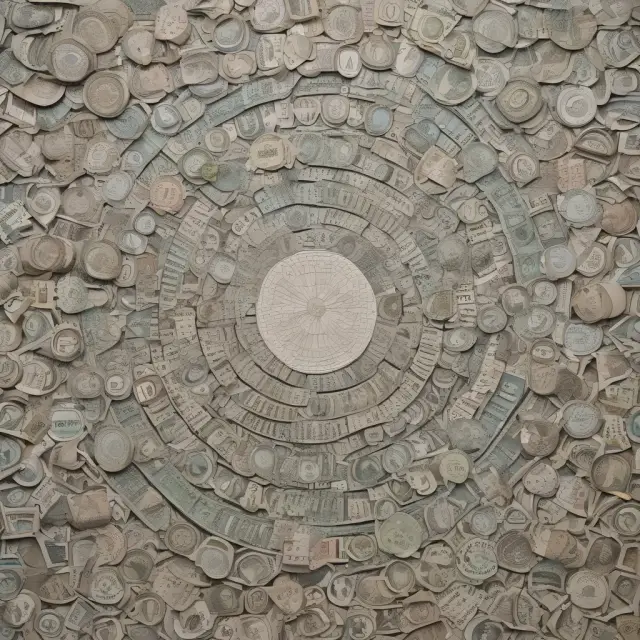 An intricate mosaic depicting various currencies united by their pegged relationships to the stable US Dollar.