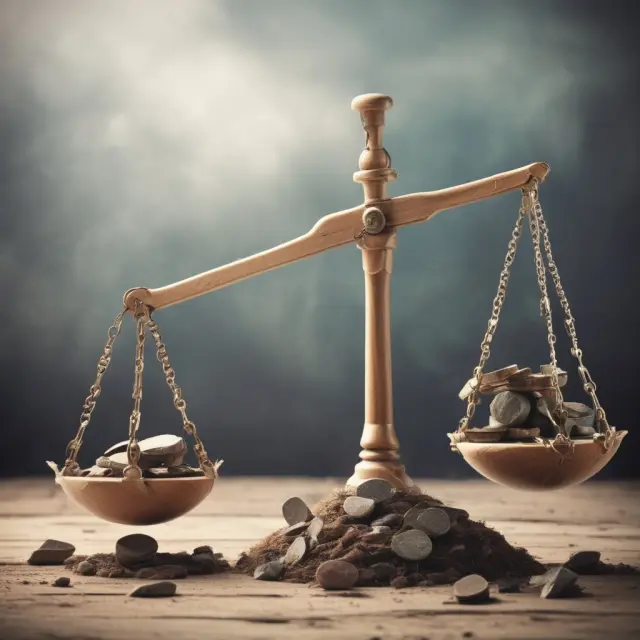 A scale with P/E ratios on one side and growth rates on the other, PEG ratio indicating the optimal balance for investment.