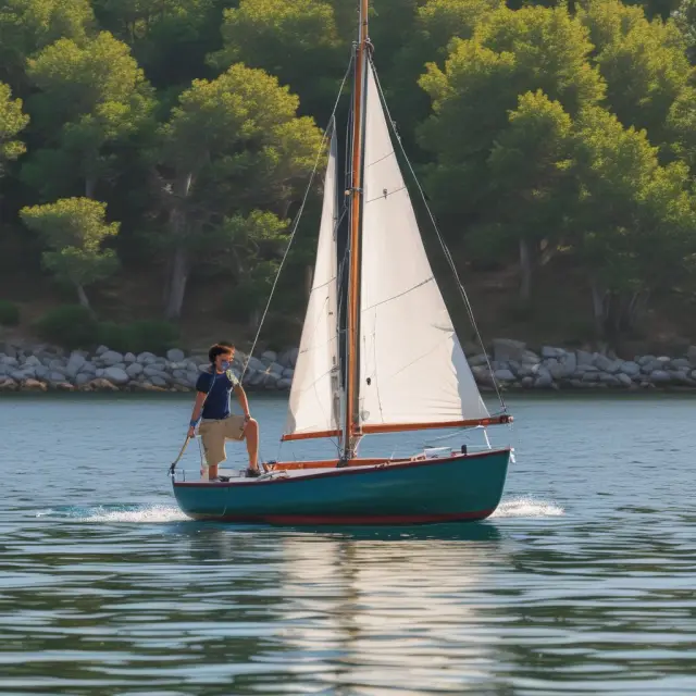 A student navigating a boat labeled 