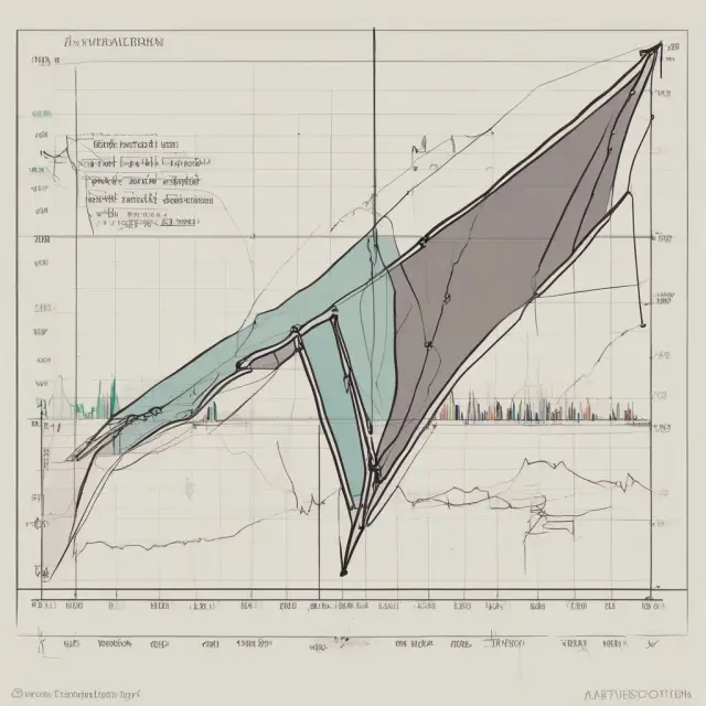 A bullish pennant pattern on a stock chart, showcasing the formation of a triangle (consolidation) following a significant price movement (flagpole)