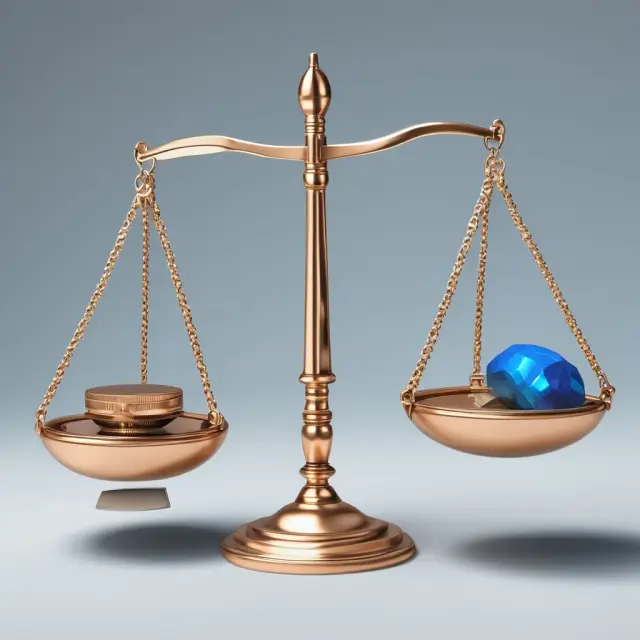 A balance scale contrasting stable, established blue-chip stocks on one side with volatile, high-risk penny stocks on the other.