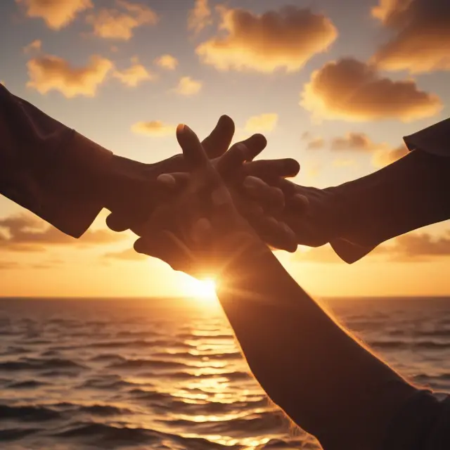 Two hands holding golden retirement plans: One with a steady sunset representing Defined Benefit, the other with an adjustable sunrise for Defined Contribution.