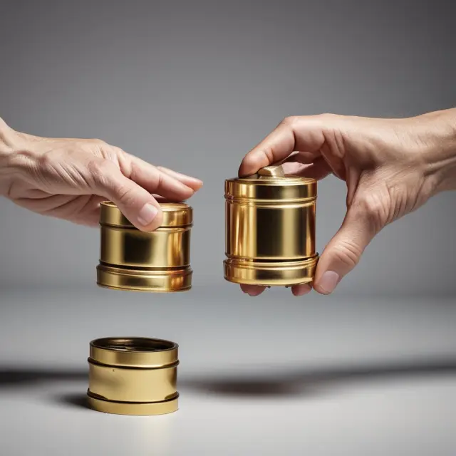 A golden pot pours a continuous stream of funds into the hands of an elderly couple, representing defined benefit pension plans
