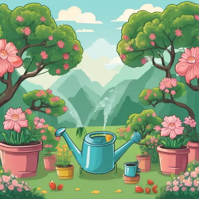 An image of a flourishing garden filled with various pension plants tended by the hands of an employer and an employee
