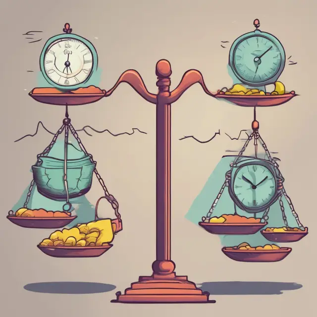 An investor weighing two scales, with one side symbolizing a 20% increase and the other a -12% decrease in investments