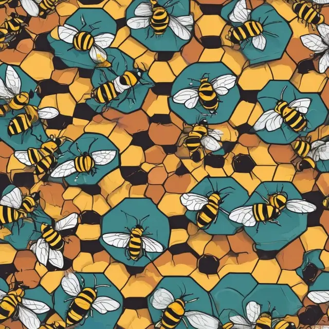 Swarm of multicolored bees flying around a honeycomb hive, representing various firms competing in perfect competition.