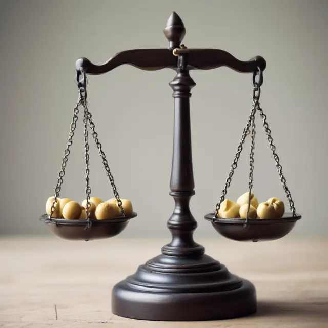 Image of a balanced scale with labels for 