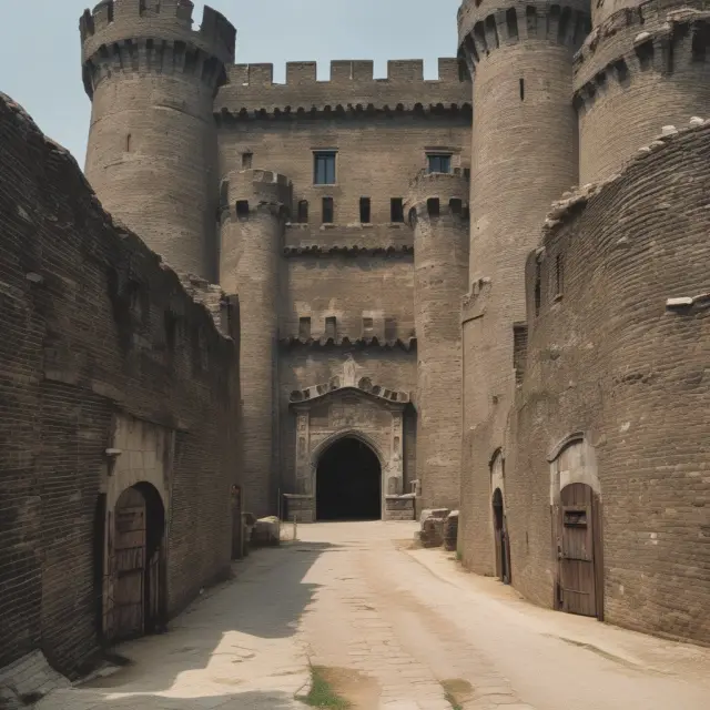 Fortified structures symbolizing barriers to entry, with established market leaders safely within