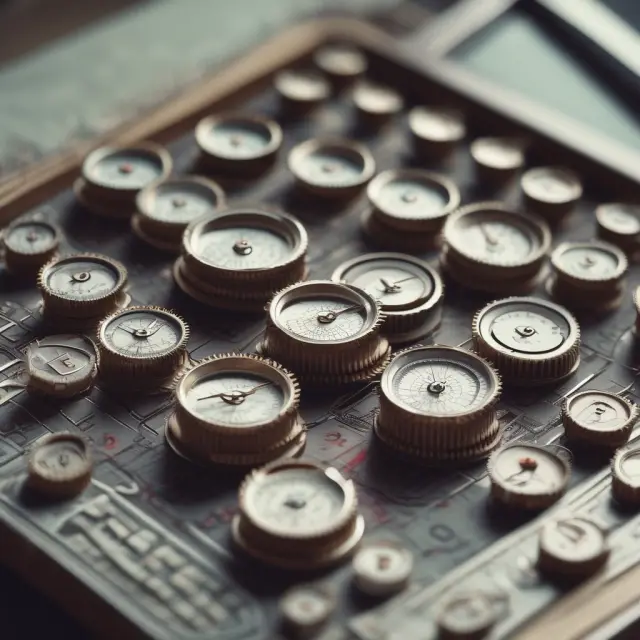 A financial calculator with gears and dials illustrating periodic interest rate calculations. Keywords: finance, calculator, interest rate, compounding.