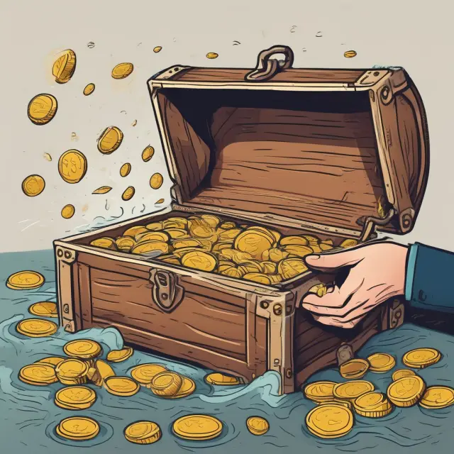 Person with a treasure chest collecting anticipated windfall coins for consumption or saving