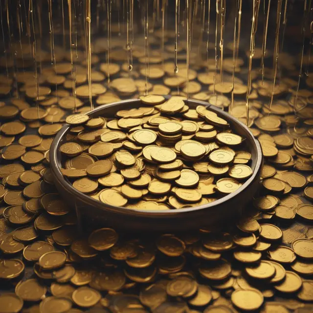 Gold coins symbolizing liquidity falling into a stable well, representing income expectations and spending habits based on permanent income hypothesis