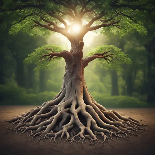 An image of a sturdy tree with deep roots symbolizing whole life insurance, emphasizing its long-term commitment and growth potential