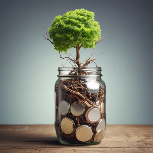 A versatile tree symbolizing universal life insurance, featuring adaptable roots for premium payments and a savings jar