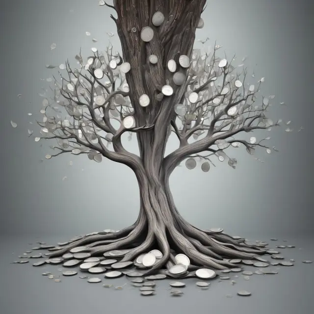 A tree growing with silver coins on its branches represents the tax-deferred savings growth in permanent life insurance policies.