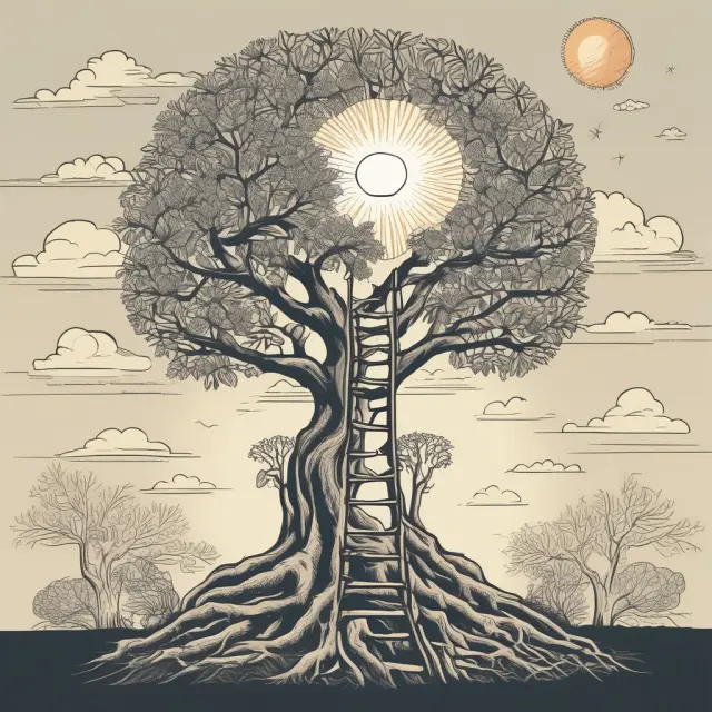 Tree symbolizing permanent life insurance, with roots representing investment options and trunk reaching for the sun (symbolizing permanence) and growth.