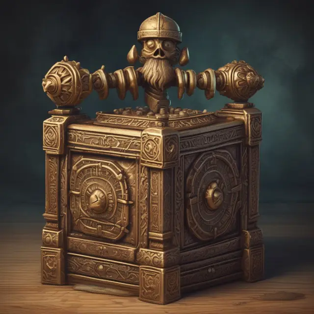 Ancient bond dealer with puzzle box containing perpetual bonds