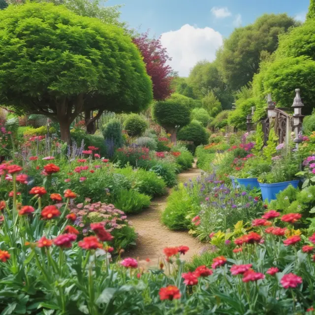 A wise gardener cultivating a lush garden filled with thriving plants representing the best practices for successful perpetual inventory management.