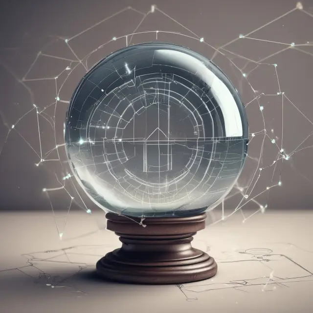 A crystal ball displaying dynamic inventory graphs, symbolizing the future of real-time inventory management