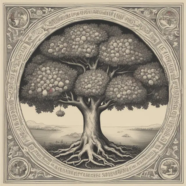 An eternal tree bearing infinite fruits representing a financial perpetuity and its continuous cash flows