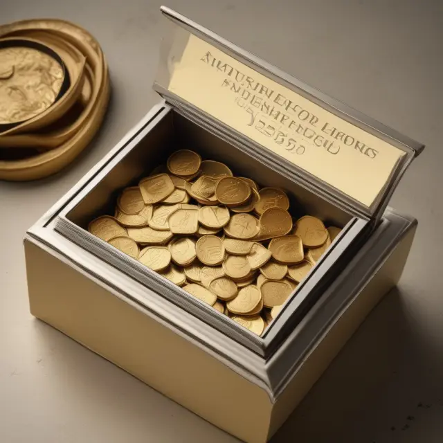 Golden time capsule filled with coins and inscribed with perpetuity calculations for financial growth.