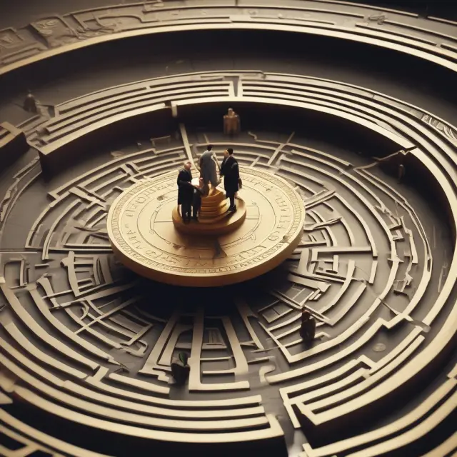 A CPA holding a golden compass guides clients through a complex labyrinth, symbolizing their expertise in both tax laws and financial planning.
