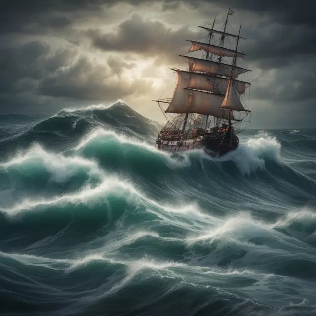 An expert PFS professional navigates an institutional ship through rough waters, symbolizing strategic financial planning for organizations
