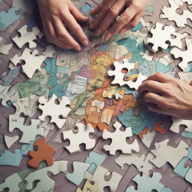 A jigsaw puzzle with asset pieces representing different categories, coming together to form the picture of an individual