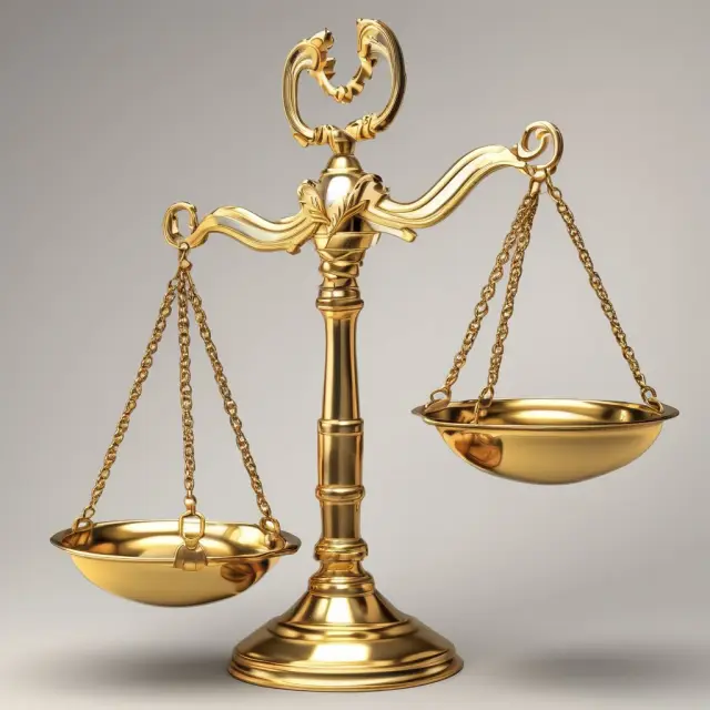 A golden scale with assets (coins, gems) on one side and debts (piles of paper) on the other, tipping towards assets – signifying net worth calculation