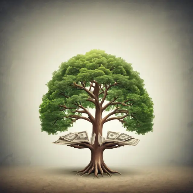 A sturdy tree with intertwined roots symbolizing personal guarantees and growing businesses, representing the relationship between individual responsibility and organizational success