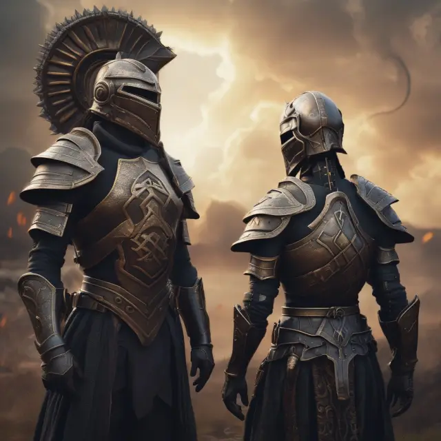 Two individuals wielding personalized shields, symbolizing insurance policies, forming an alliance to protect themselves from life