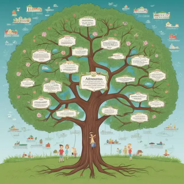 Family tree illustrating different personal lines insurance policies: homeowners, life, health, automobile, and disability